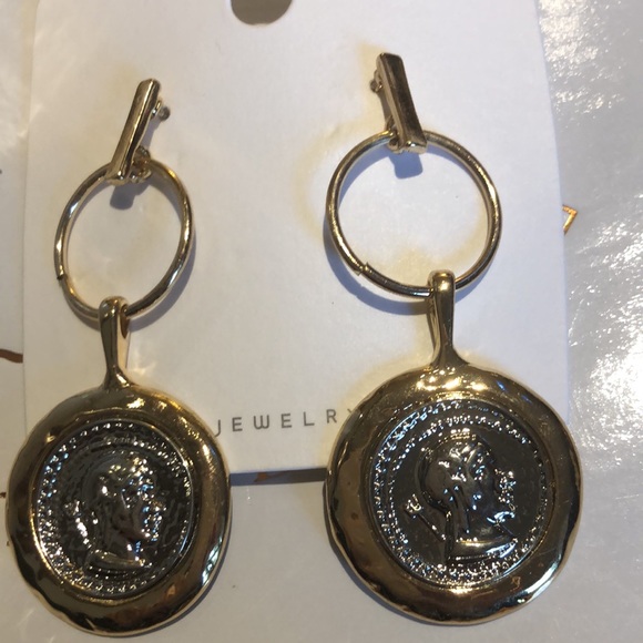 NWT Roman coin pierced gold & silver earrings - Picture 2 of 3